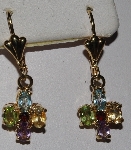 +MBA #1616-359   "14K Yellow Gold Gemstone Cross Earrings"