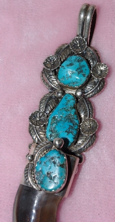 +MBA #1616-0222   "Large Signed Son Of Bear Blue Turquoise Grizzly Bear Claw Pendant"
