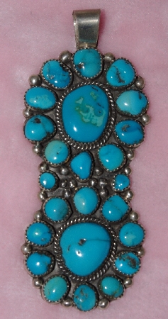 +MBA #1616-287  "Large Blue Turquoise 22 Stone Pendant"