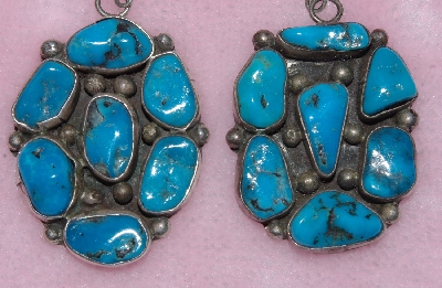 +MBA #1616-0284  "Pair Oval Vintage Blue Turquoise Earrings"