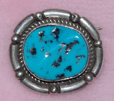 +MBA #1616-0292  "Small Signed Blue Turquoise Pin/Pendant"