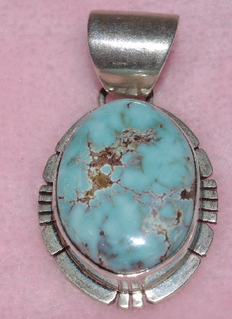 +MBA #1616-297  "P. Sanchez Sterling Blue Turquoise Pendant"