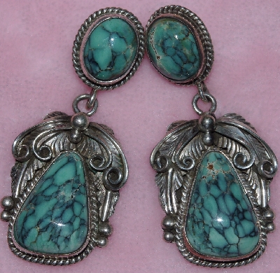 +MBA #1616-0304  "E. KEE"  Signed Sterling Blue Turquoise Earrings"