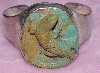 +MBA #1616-0326  "KH Signed Carved Green Turquoise Lizard Cuff Bracelet"