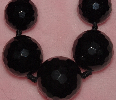 +MBA #1616-268  "Large Faceted Black Onyx Bead Necklace"