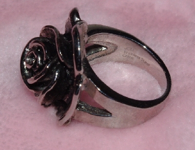 +MBA #1616-313  "Unique Black Anodized Stainless Steel Rose Ring"