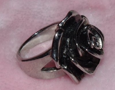 +MBA #1616-313  "Unique Black Anodized Stainless Steel Rose Ring"
