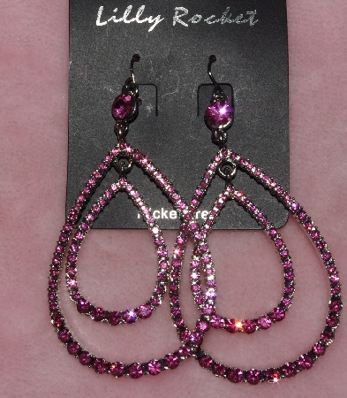 +MBA #1616-106    "Lilly Rocket Pink Crystal Rhinestone Earrings"