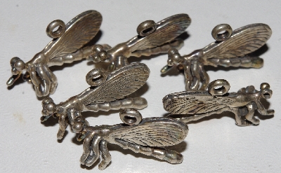 +MBA #1515-0179  "Set Of 6 Sterling Side View Dragonfly Pendants/Charms"
