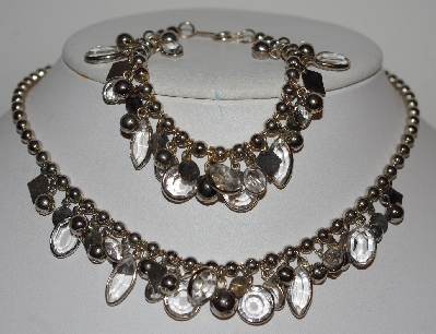 +MBA #1818-0055  "2 Piece Set Silvertone Clear Acrylic Crystal Necklace & Bracelet Set"