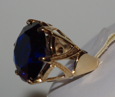 +MBA #1818-0138  "Fancy Set 12K Yellow Gold Large Blue Iolite Ring"