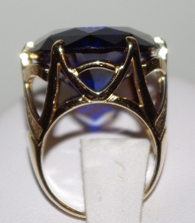 +MBA #1818-0138  "Fancy Set 12K Yellow Gold Large Blue Iolite Ring"
