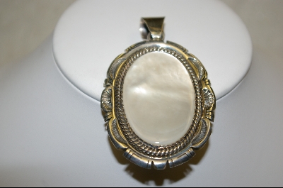 +MBA #MOP   Artist "Robert/Noreen Kelly"  Signed Large Mother Of Pearl Sterling Pendant