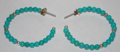 +MBA #1818-182  "Sterling Blue Turquoise bead Hoop Earings"