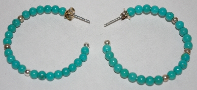 +MBA #1818-182  "Sterling Blue Turquoise bead Hoop Earings"