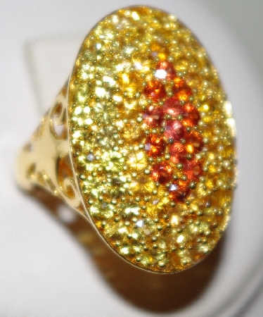 +MBA #1818-0218  "14K Yellow Gold Over Silver Citrine & Fire Opal Ring"