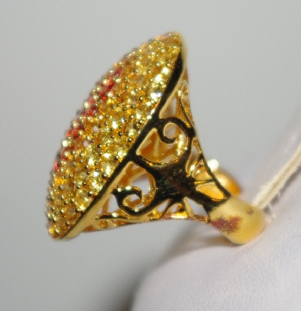 +MBA #1818-0218  "14K Yellow Gold Over Silver Citrine & Fire Opal Ring"