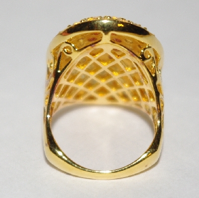 +MBA #1818-0218  "14K Yellow Gold Over Silver Citrine & Fire Opal Ring"