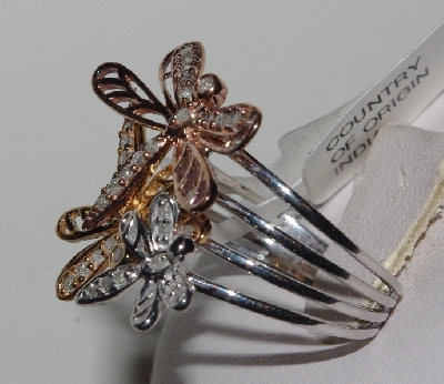 +MBA #J404-00015  "Tri Color Dragonfly Diamond Ring"