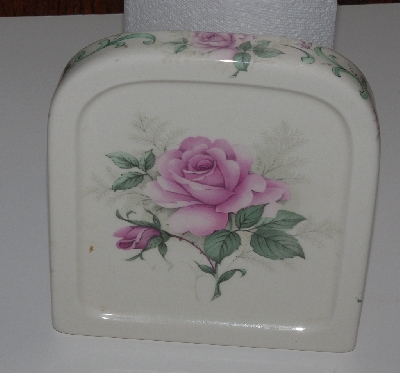 +MBA #2020-0180  "Pink Rose Ceramic Paper Towel Holder"