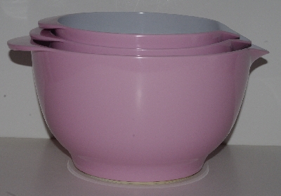 +MBA #2424-0064  "Set Of 3 Pink & White Plastic Nesting Mixing Bowls"