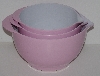 +MBA #2424-0064  "Set Of 3 Pink & White Plastic Nesting Mixing Bowls"