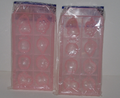 +MBA #2424-0114  "Set Of 4 Pink Plastic Fruit Ice Cube Trays"