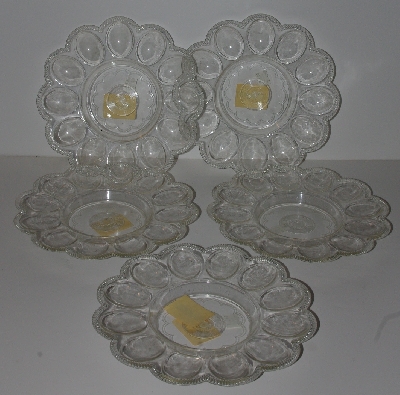 +MBA #2525-0082  " 1990's Set Of 5 Clear Plastic Deviled Egg Dishes"