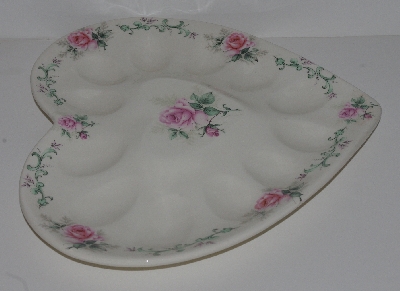 +MBA #2525-0135  "Pink Rose Ceramic Heart Shaped Deviled Egg Dish"