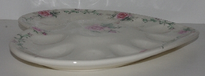 +MBA #2525-0135  "Pink Rose Ceramic Heart Shaped Deviled Egg Dish"