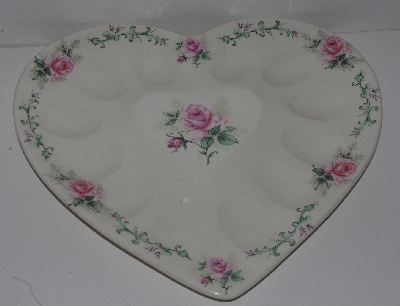 +MBA #2525-0135  "Pink Rose Ceramic Heart Shaped Deviled Egg Dish"