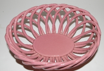 "SOLD" MBA #2626-195  "Pink Ceramic Bread Basket"