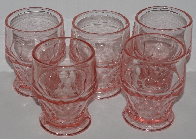 +MBA #2727-756   "Set Of 5 Fancy Cut Pink Glass Tumblers"