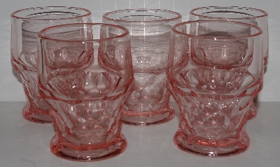 +MBA #2727-756   "Set Of 5 Fancy Cut Pink Glass Tumblers"