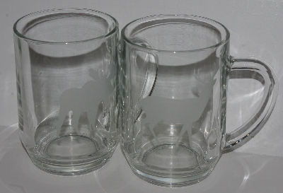 +MBA #2727-529    "Set Of 2 1990's Luminarc Large Etched Clear Glass Mugs"