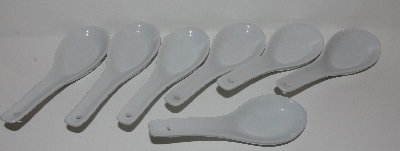 +MBA #2727-659    "1990's Set Of 8  Asian Style Porcelain Soup Spoons"