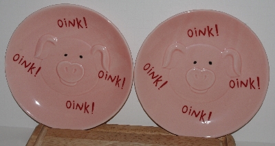 +MBA #2727-0442  "2004 Tender Heart Set Of 2 Pink Pig Ceramic Desert Plates"