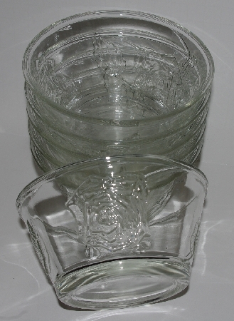 +MBA #2727-460  "1990's Set Of 5 American Bouquet  Clear Crystal Rose Embossed Desert Bowls"