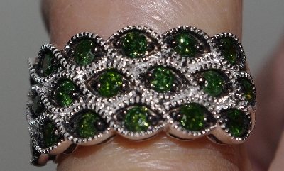 +MBA #2727-0171   "Diamond Treasures Fancy Green Diamond 3 Row Ring"