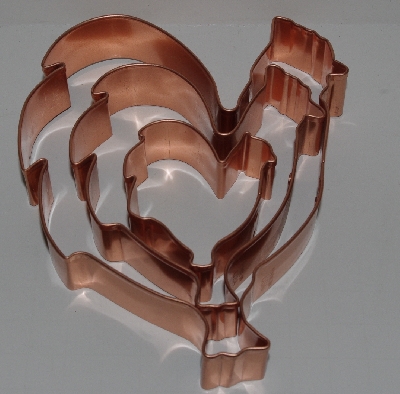 +MBA #2727-0016    "Set Of 3 Made In The Usa Solid Copper Chicken Cookie Cutters"