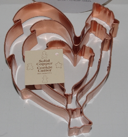 +MBA #2727-0016    "Set Of 3 Made In The Usa Solid Copper Chicken Cookie Cutters"