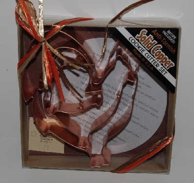 +MBA #2727-0016    "Set Of 3 Made In The Usa Solid Copper Chicken Cookie Cutters"