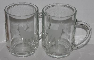 +MBA #2727-0260   "Set Of 2 1990's Luminarc Animal Etched Large Clear Glass Mugs"