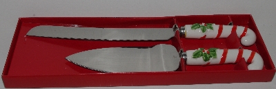 MBA #2727-318  "1980's Home For The Holidays Christman Ceramic Handled Knife & Server Set"
