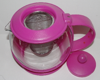+MBA #2727-475   "Pink Bonjour Pyrex Tea Pot With Infuser & Jacket"