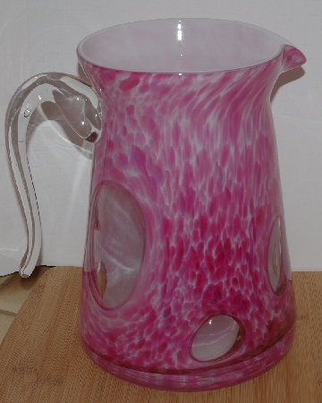 +MBA #2828-520   "2005 Beautiful Pink & Clear Hand Made Art Glass Pitcher"
