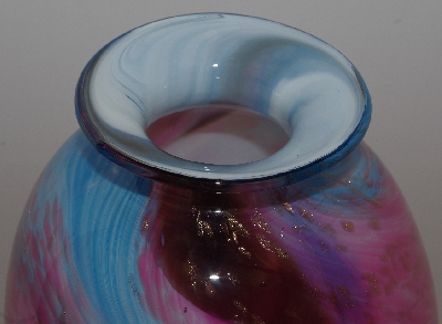 +MBA #2828-518   "2007 Fancy Pink & Blue Art Glass Hand Made Vase"