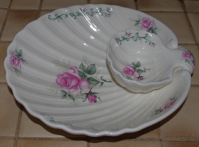 +MBA #2828-538   "Pink Clairemont Rose Shell Chip & Dip Ceramic Dish"