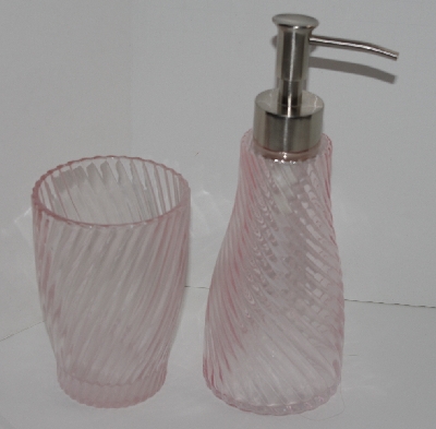 +MBA #2828-0001   "Pink Glass Hand Soap  Dispenser & Matching Drinking Glass""