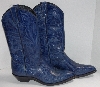 +MBA #2929-0111   "1990's Code West French Blue Hand Tooled Leather Cowboy Boots"
